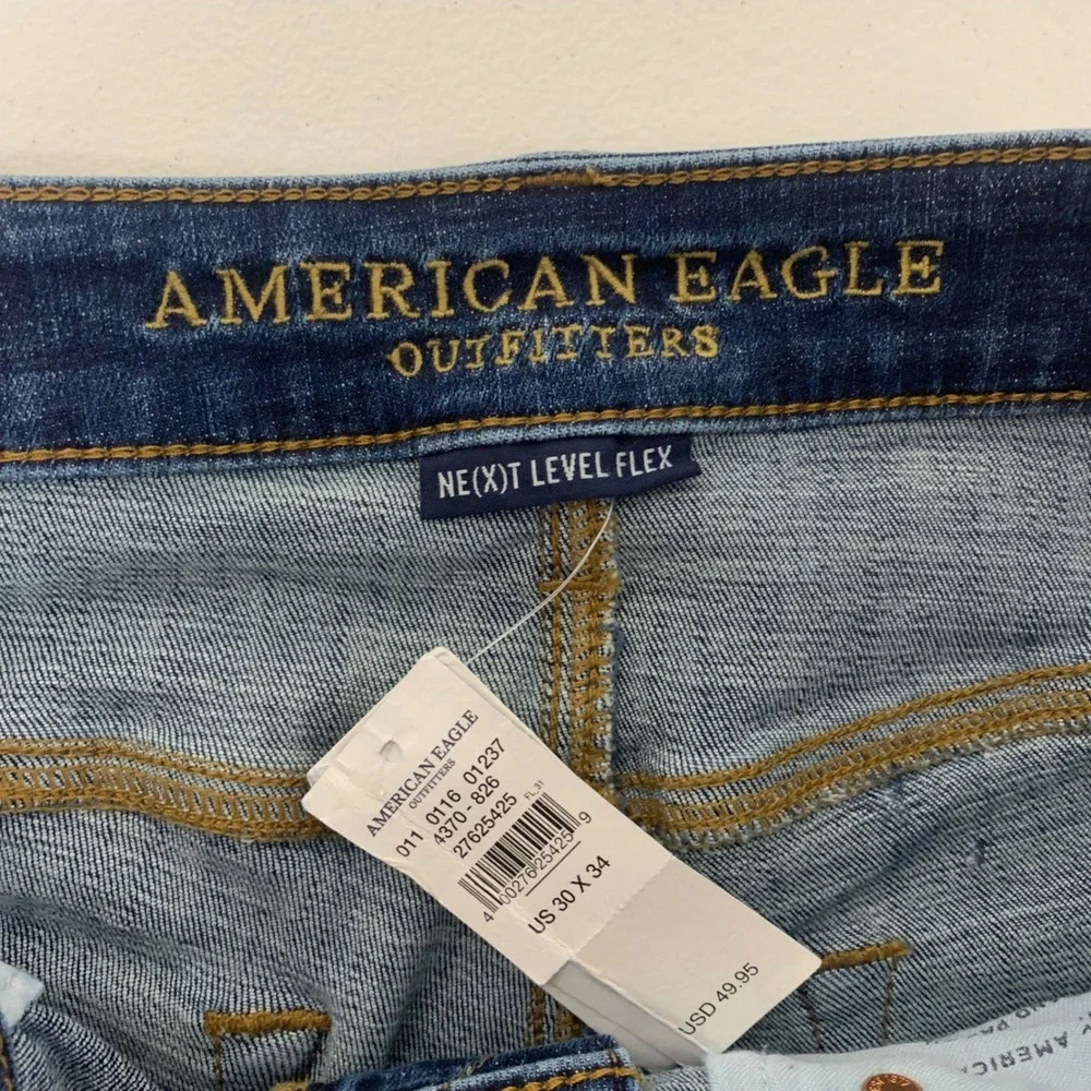 American‎ Eagle Slim Straight Jeans Mens 30x34 Blue Distressed Ne(x)t Level Flex